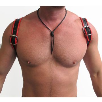 MisterB Leren Halter Harnas Zwart-Rood