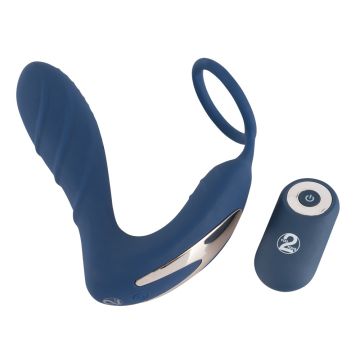 Vibrerende prostaat plug met cockring - Blauw