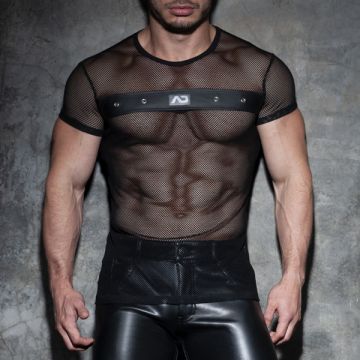 Addicted Fetish Mesh Mixed T-Shirt - Zwart