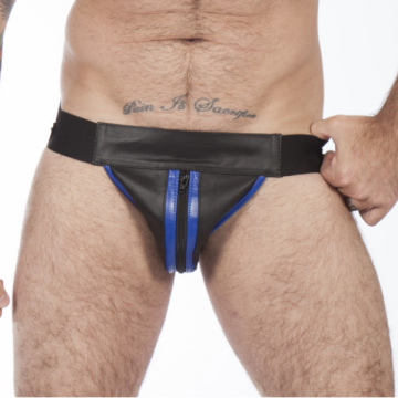 MM Leren Jockstrap Met Rits - Zwart/Blauw