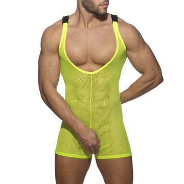 Addicted Mesh Wrestling Suit - Neon Geel