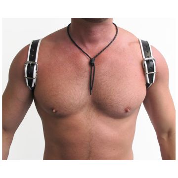 MisterB Leren Halter Harnas Zwart-Wit