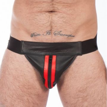 MM Leren Jockstrap Met Rits - Zwart/Rood